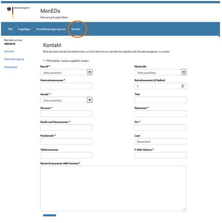Kontaktformular in MonEDa Kontaktformular in MonEDa